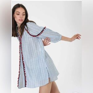 Roman- Striped Button Down Shirt with Red Accents